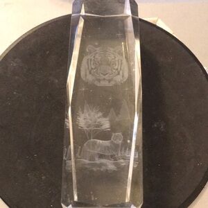 3D Crystal Tiger Etched Paperweight